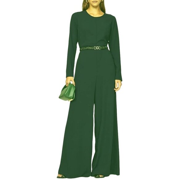 Adam Lippes Jada Flared long sleeve Jumpsuit in Green 8 Womens Dressy Catsuit - Picture 10 of 16